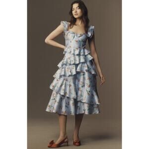 Anthropologie BHLDN Sydney Corset Fit-and-Flare Taffeta Midi Dress